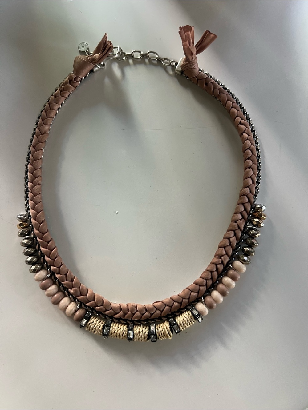 Stella & Dot Blush Pink Braided Bead Necklace with silver Accents
